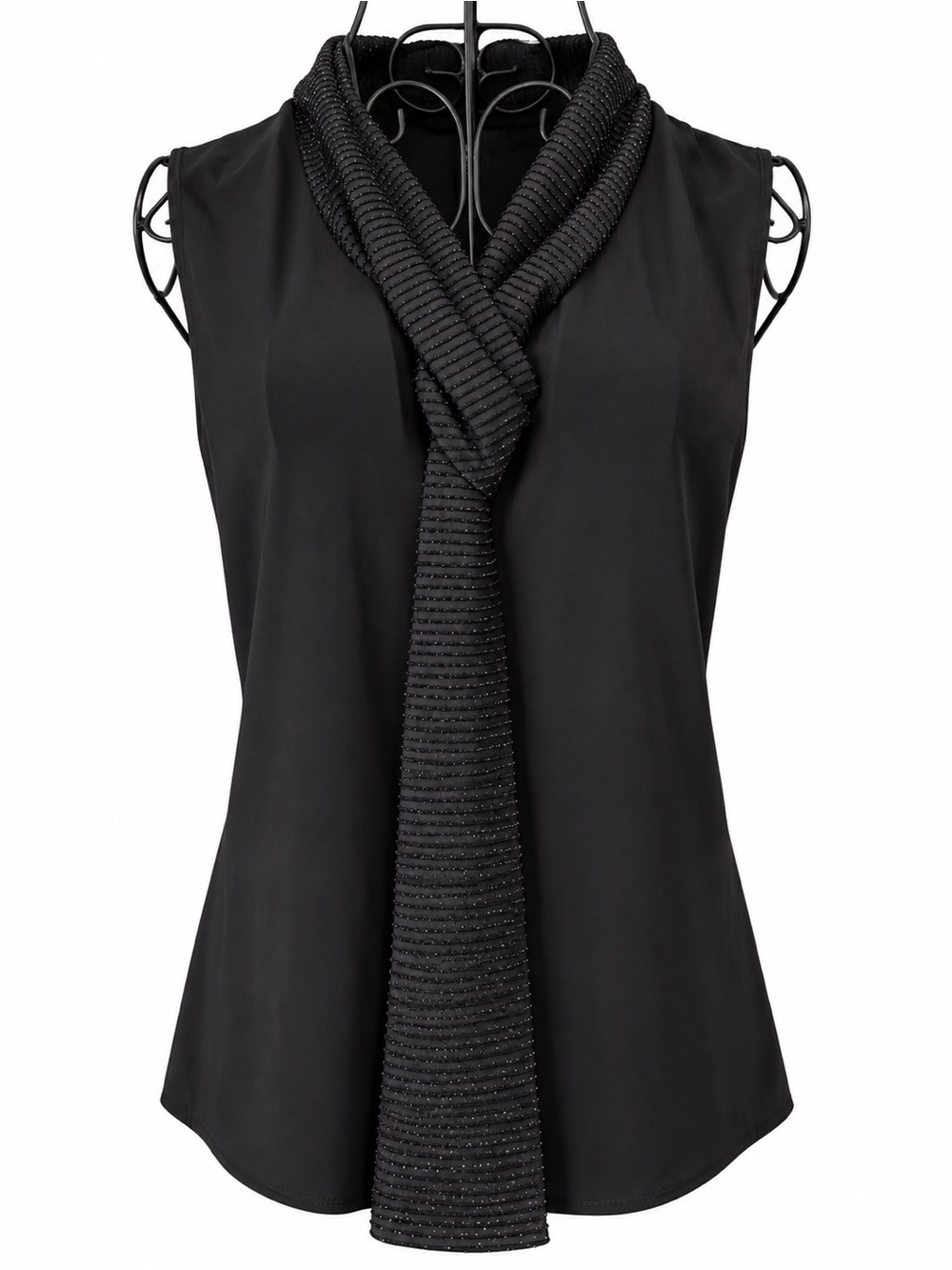 Tiffany & Grey Petite M Black Sleeveless Scarf Neck Blouse